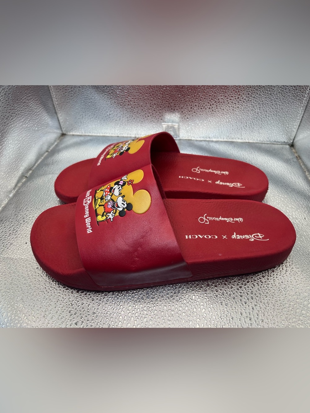COACH X Disney Mickey/Minnie Slide RED Walt Disney World 50th Anniversary size 8 - Picture 2 of 10